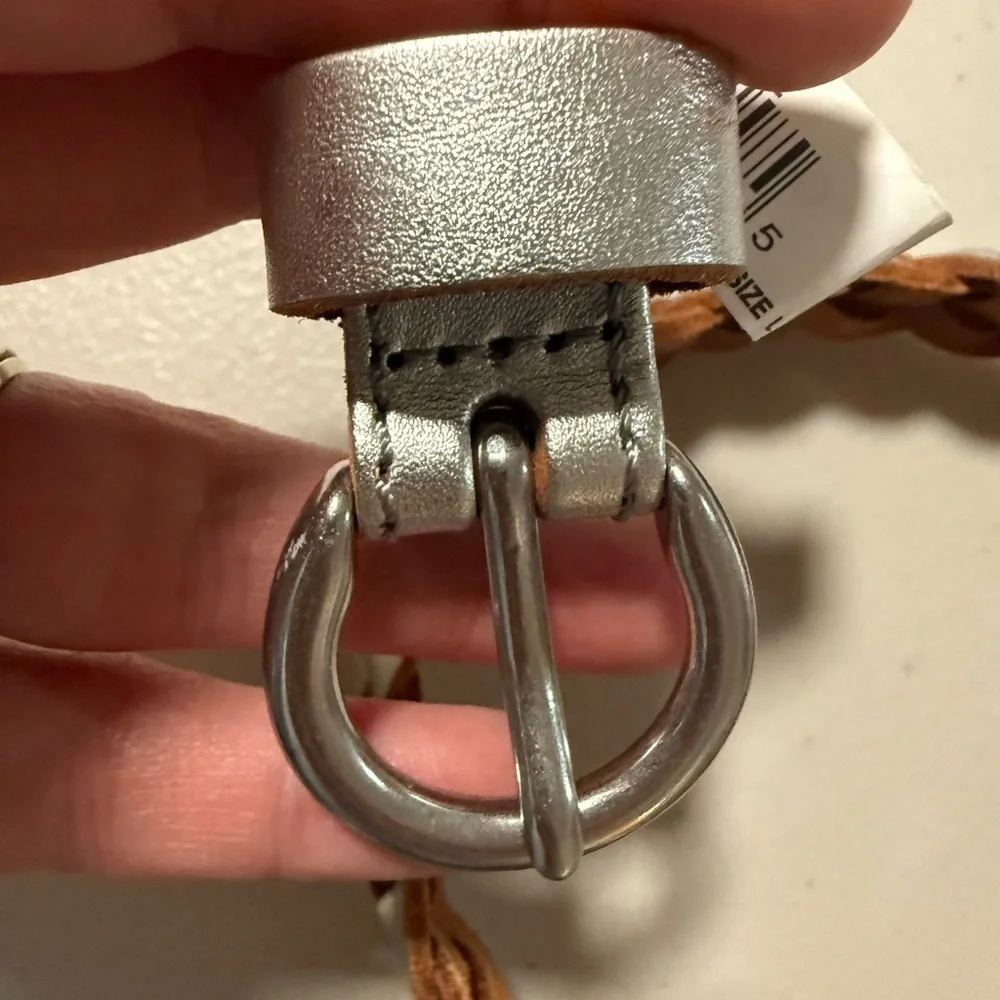 Fossil Silver Knotted Woven Leather Braided Belt Size Large NWT